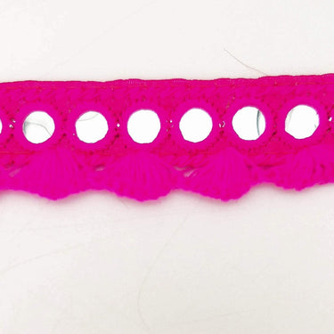 Fuchsia Pink Fringe Trim With Mirrors, Boho, Bohemian Trim